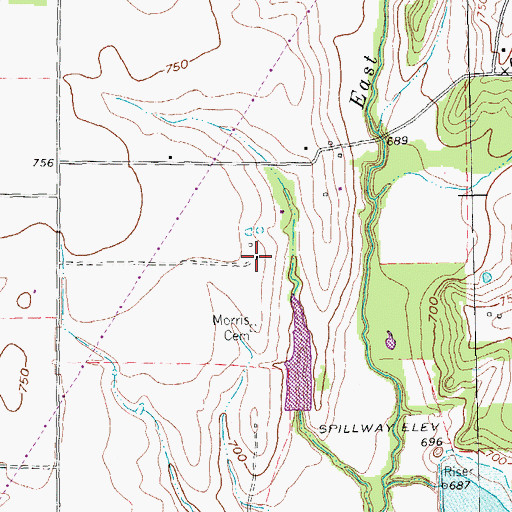 Topographic Map of Morris Cemetery, TX