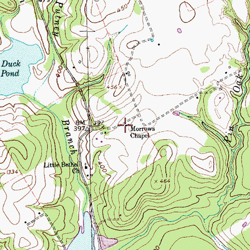 Topographic Map of Morrows Chapel, TX