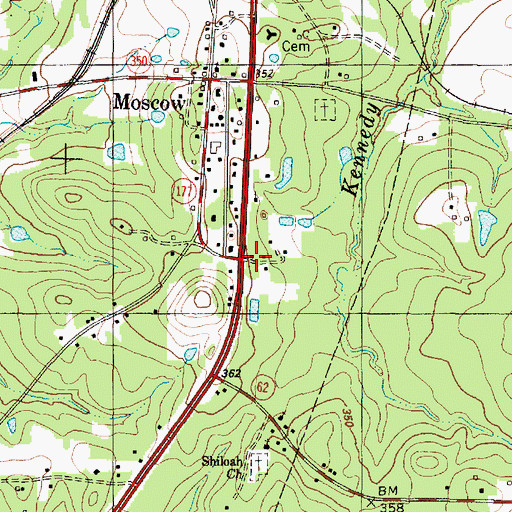 Topographic Map of Moscow, TX