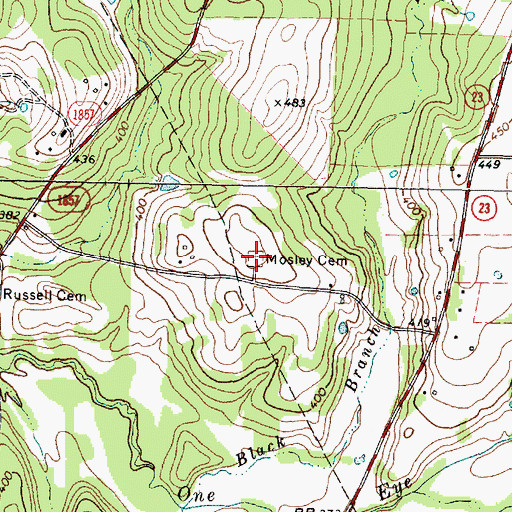 Topographic Map of Moseley Cemetery, TX