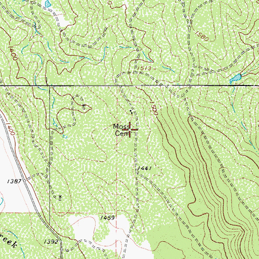 Topographic Map of Moss Cemetery, TX