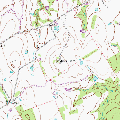 Topographic Map of Moss Cemetery, TX