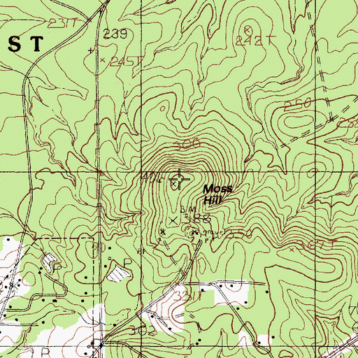 Topographic Map of Moss Hill, TX