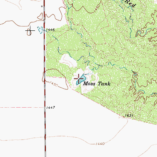 Topographic Map of Moss Tank, TX