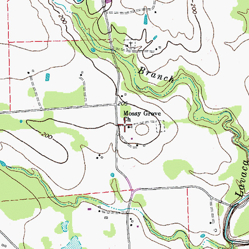 Topographic Map of Mossy Grove Church, TX