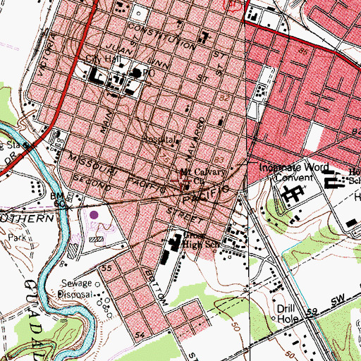 Topographic Map of Mount Calvary Church, TX