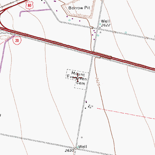 Topographic Map of Mount Evergreen Cemetery, TX