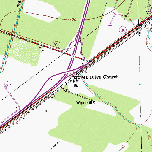 Topographic Map of Mount Olive Church, TX