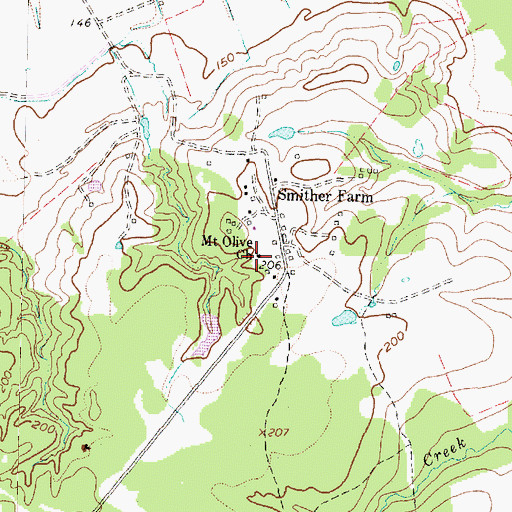 Topographic Map of Mount Olive Church, TX