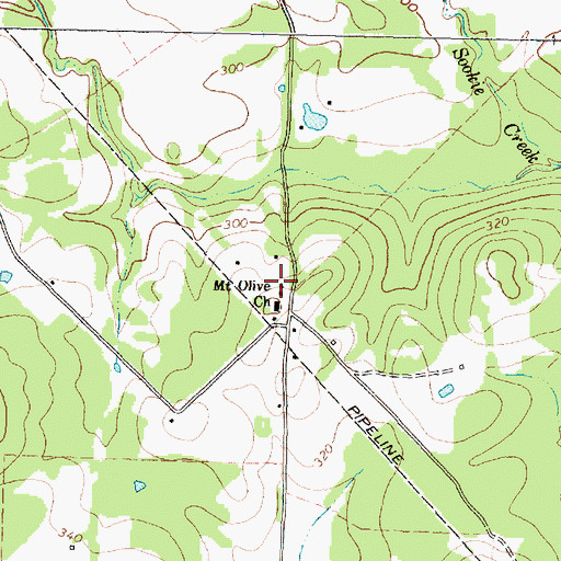 Topographic Map of Mount Olive Baptist Church, TX