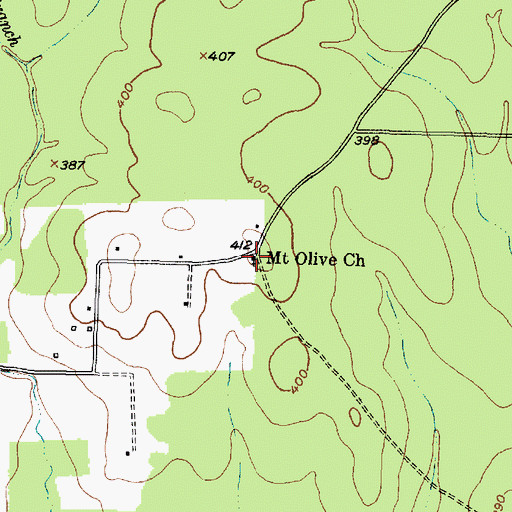 Topographic Map of Mount Olive Methodist Church, TX