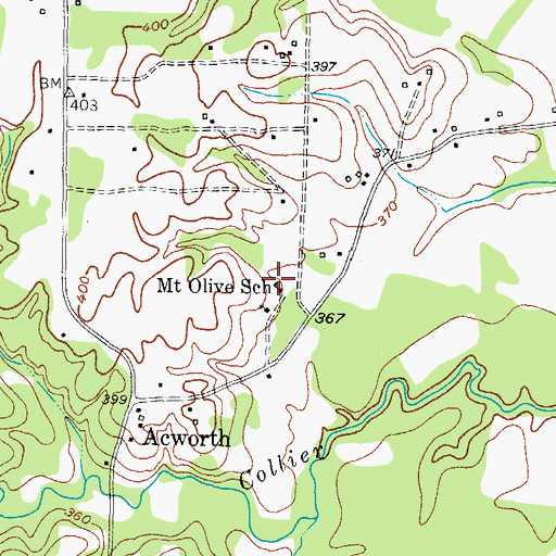 Topographic Map of Mount Olive School, TX