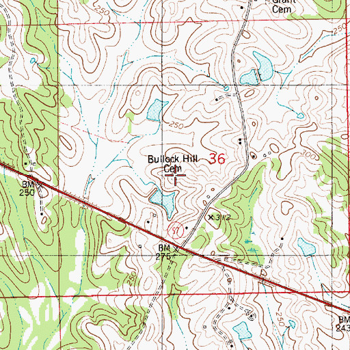 Topographic Map of Bullock Hill Cemetery, AL