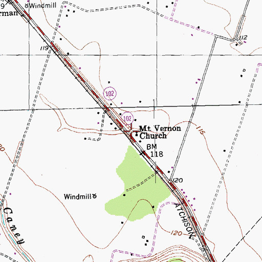 Topographic Map of Mount Vernon Church, TX