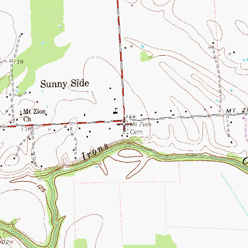 Topographic Map of Mount Zion Cemetery, TX