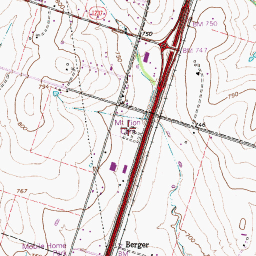 Topographic Map of Mount Zion Cemetery, TX