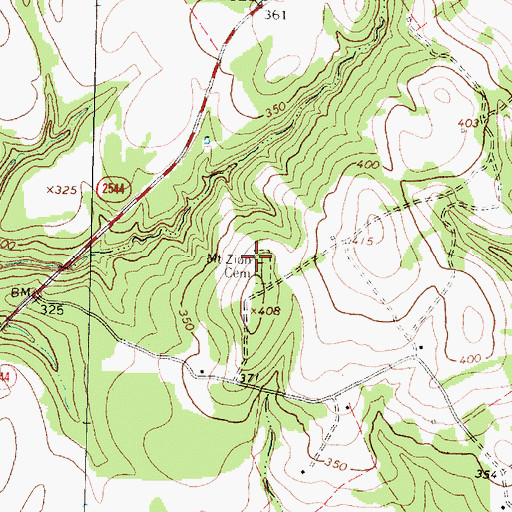 Topographic Map of Mount Zion Cemetery, TX