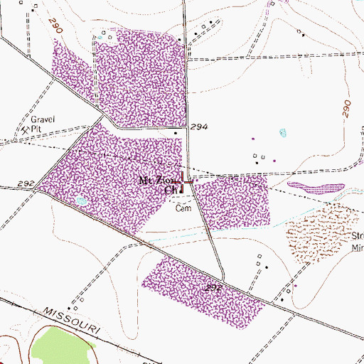 Topographic Map of Mount Zion Church, TX