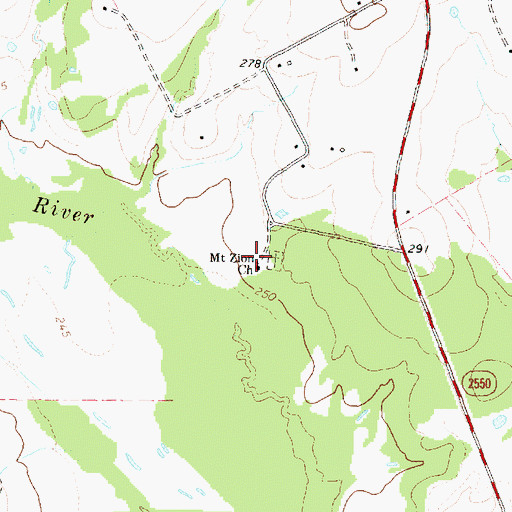 Topographic Map of Mount Zion Church, TX