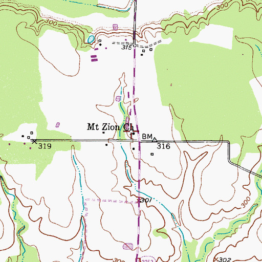 Topographic Map of Mount Zion Church, TX