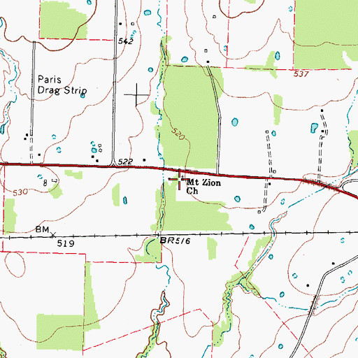 Topographic Map of Mount Zion Church, TX