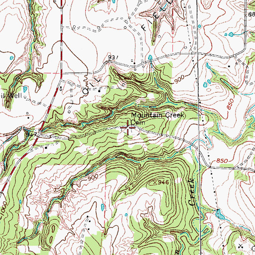 Topographic Map of Mountain Creek Cemetery, TX