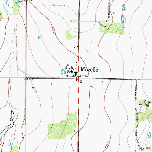 Topographic Map of Mozelle, TX