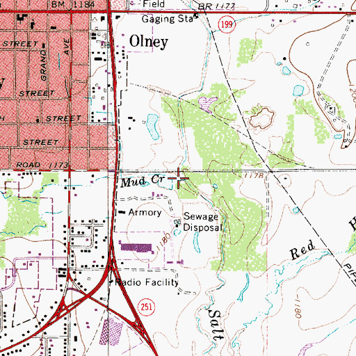 Topographic Map of Mud Creek, TX