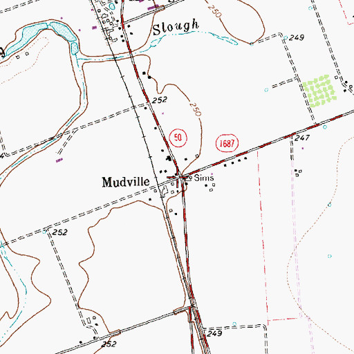 Topographic Map of Mudville, TX