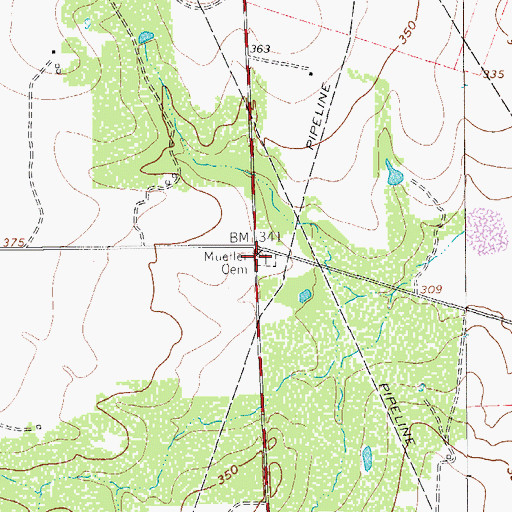 Topographic Map of Mueller Cemetery, TX