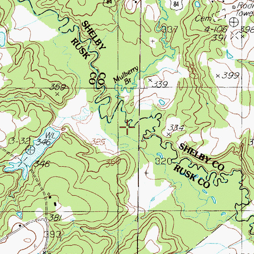 Topographic Map of Mulberry Branch, TX