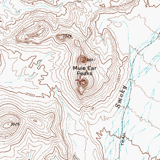 Topographic Map of Mule Ear Peaks, TX