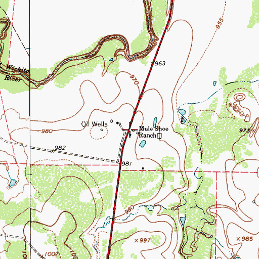 Topographic Map of Mule Shoe Ranch, TX