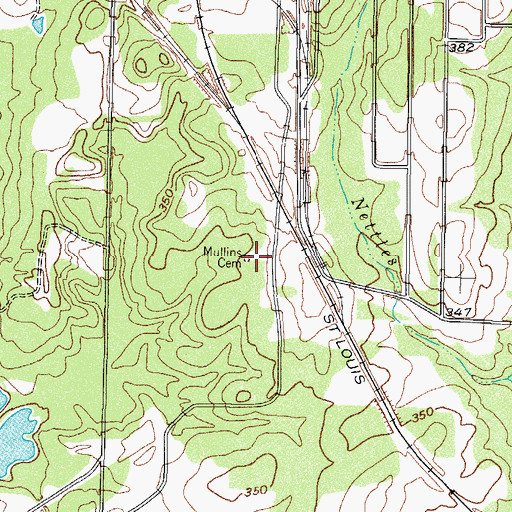 Topographic Map of Mullins Cemetery, TX