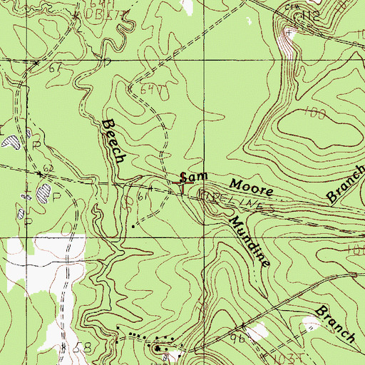Topographic Map of Mundine Branch, TX