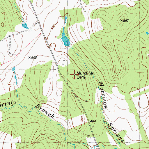 Topographic Map of Mundine Cemetery, TX