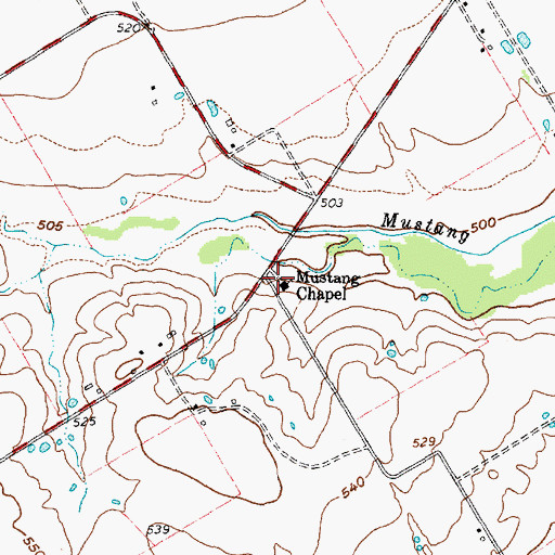 Topographic Map of Mustang Chapel, TX