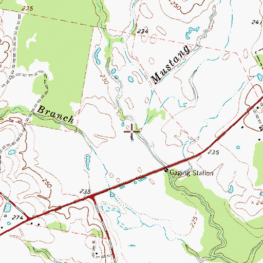 Topographic Map of Mustang Creek, TX
