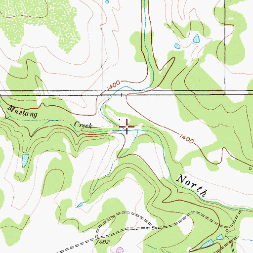 Topographic Map of Mustang Creek, TX