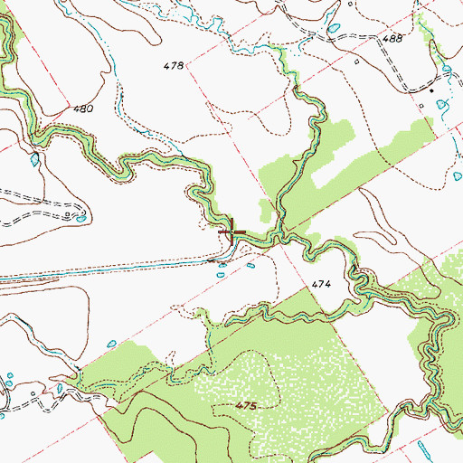 Topographic Map of Mustang Creek, TX