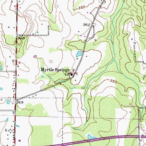 Topographic Map of Myrtle Springs Church, TX