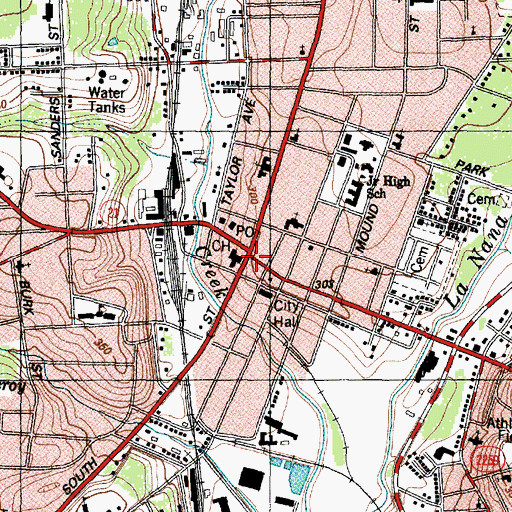 Topographic Map of Nacogdoches, TX