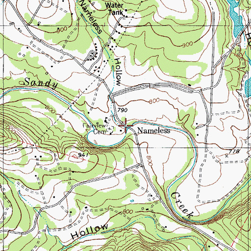 Topographic Map of Nameless Hollow, TX