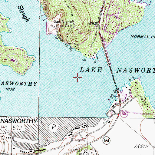 Topographic Map of Lake Nasworthy, TX