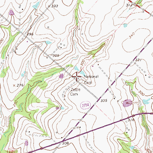 Topographic Map of National Cemetery, TX