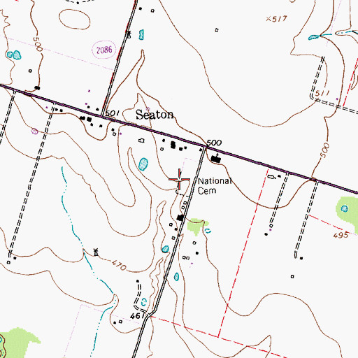 Topographic Map of Seaton Cemetery, TX