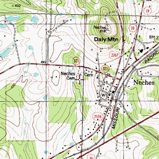 Topographic Map of Neches Cemetery, TX