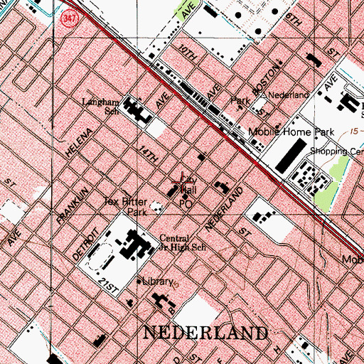 Topographic Map of Nederland, TX