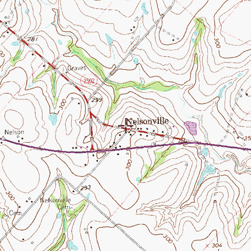 Topographic Map of Nelsonville, TX
