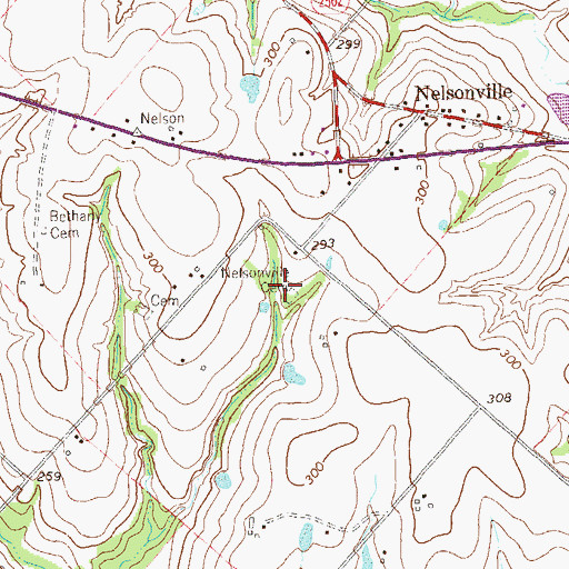 Topographic Map of Nelsonville Cemetery, TX